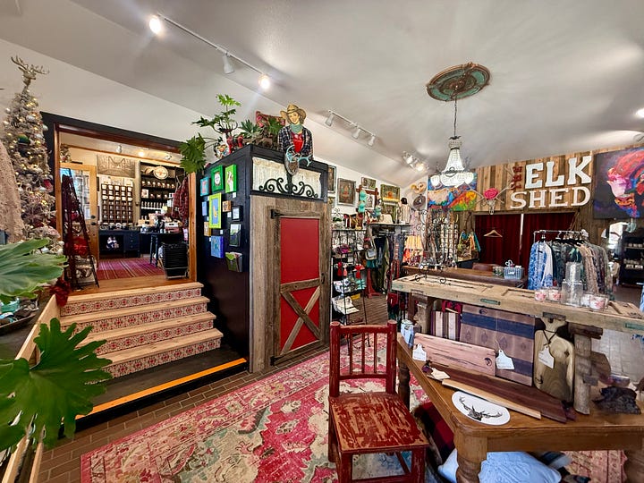 retail space in Cloducroft NM, Elk Shed with clothing, books, and dishes