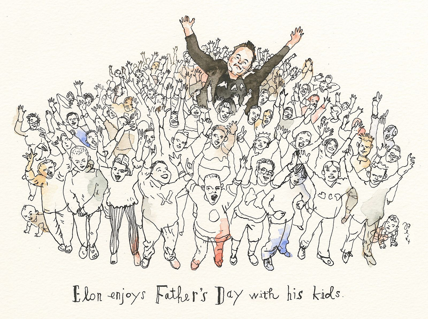 Elon Musk is surrounded by his many children on Father's Day.
