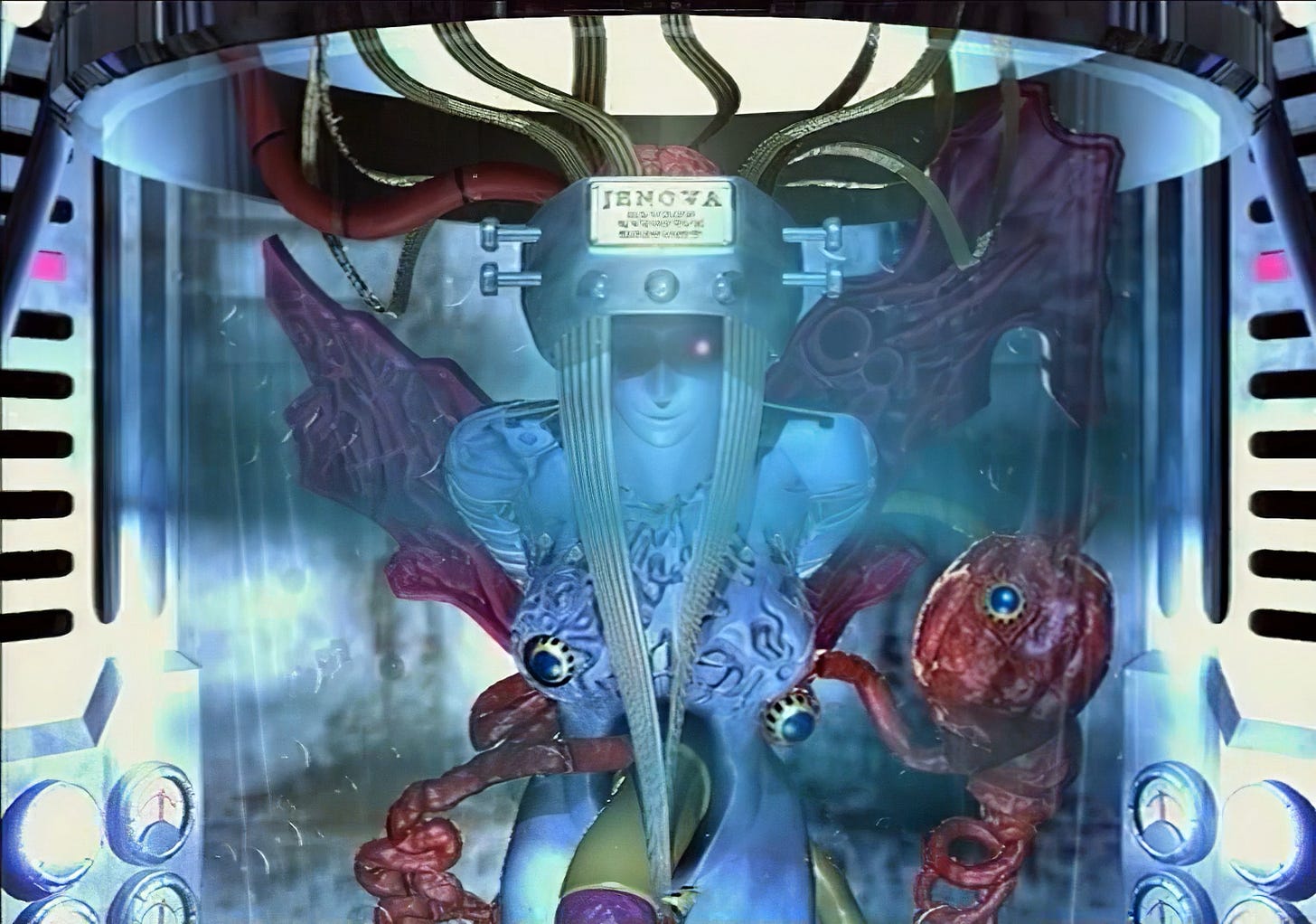 Jenova's body in a test tube within the Nibelheim Mako reactor.
