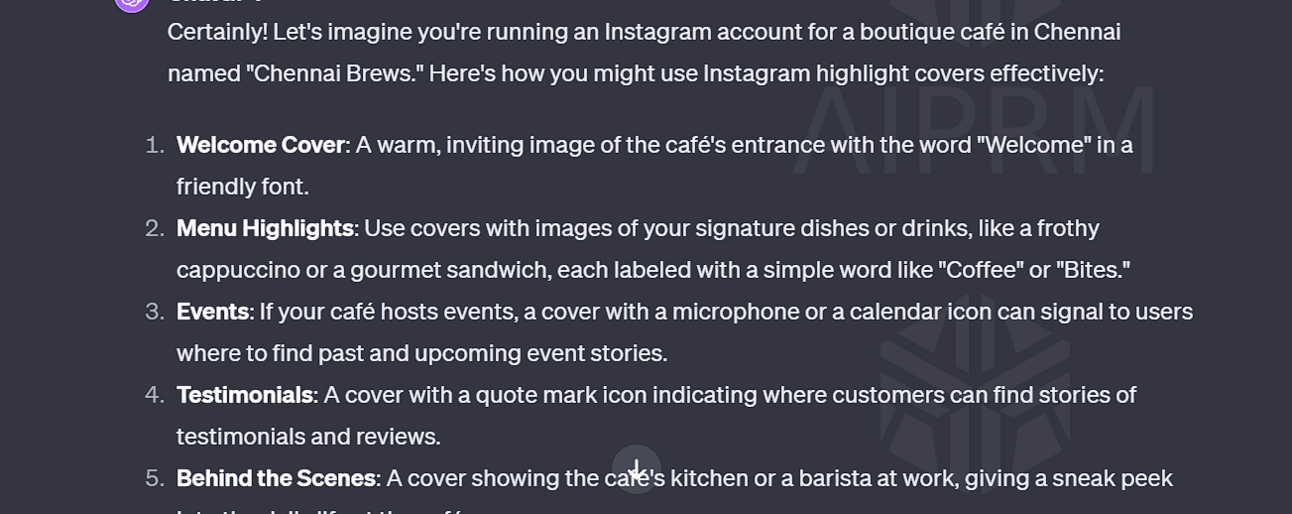 Ensure you give ChatGPT detailed information about your specialty, intended audience, and brand for more customized and relevant recommendations. Ensure you give ChatGPT detailed information about your specialty, intended audience, and brand for more customized and relevant recommendations.