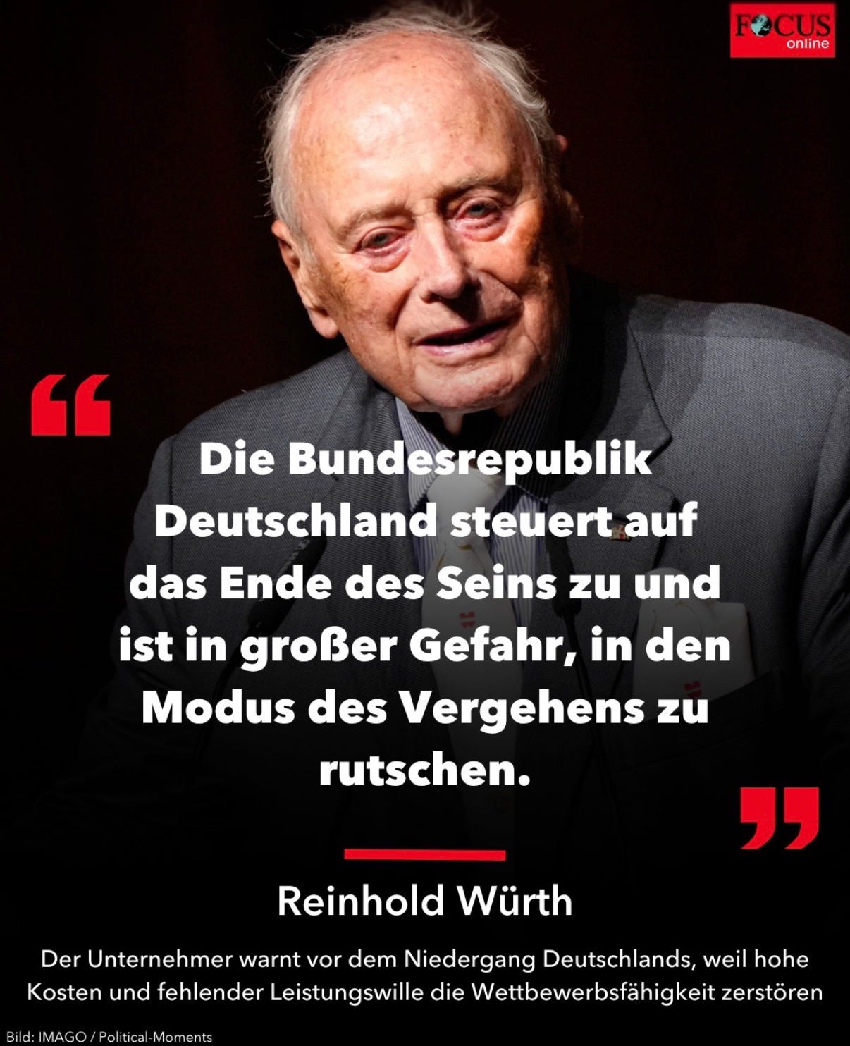 Reinhold Würth: Deutschland steuert auf das Ende zu Reinhold Würth: Deutschland steuert auf das Ende zu