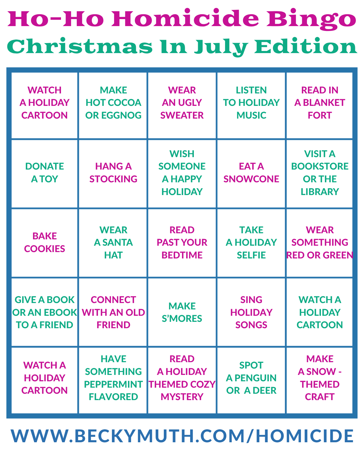 Christmas In July Bingo Card