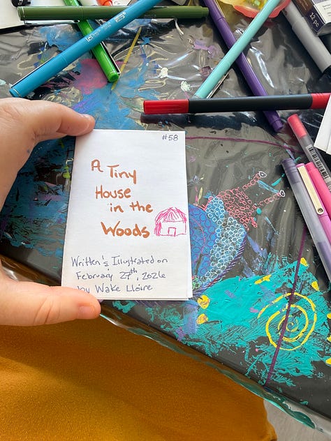 a tiny book about a tiny house in the woods and a picture of my tea