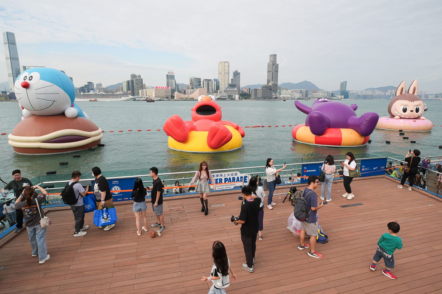 Giant Labubu, Elmo, Grimace and Doraemon floating in Hong Kong harbour |  South China Morning Post