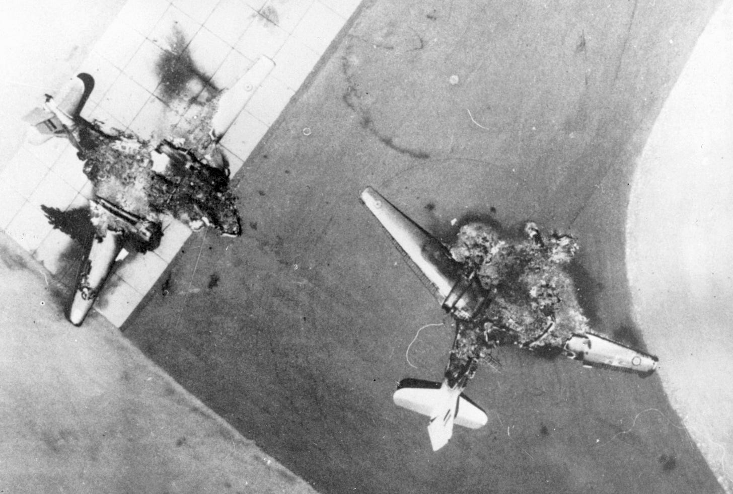 Egyptian airplanes destroyed on the ground.
