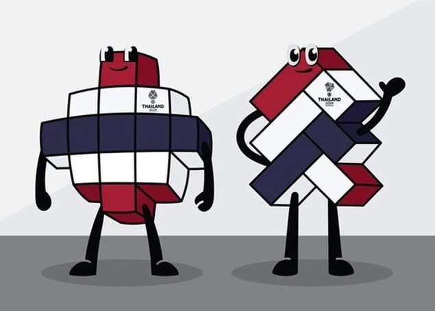 Official mascots of the 33rd SEA Games Thailand 2025, featuring two cartoon characters in red, white, and blue geometric designs inspired by the Thai flag, symbolizing unity, energy, and national pride. Official mascots of the 33rd SEA Games Thailand 2025, featuring two cartoon characters in red, white, and blue geometric designs inspired by the Thai flag, symbolizing unity, energy, and national pride.