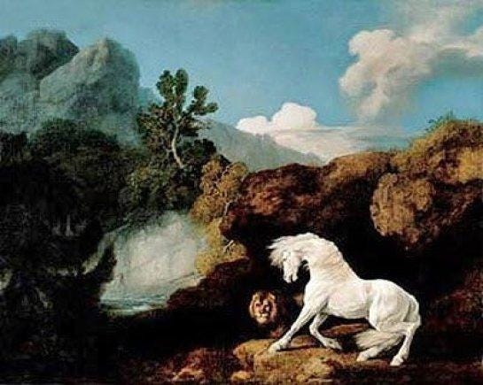 Painting of a horse and lion Painting of a horse and lion
