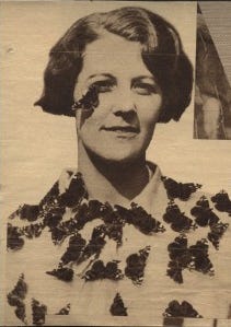 The etymologist Evelyn Cheesman, covered in butterflies.