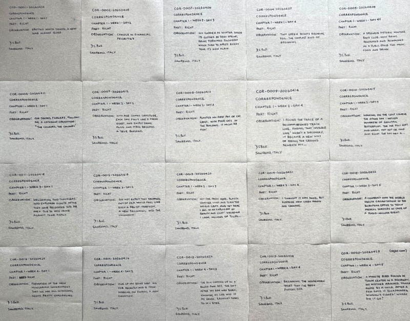 The reverse sides of all chapter 1 paintings in a grid