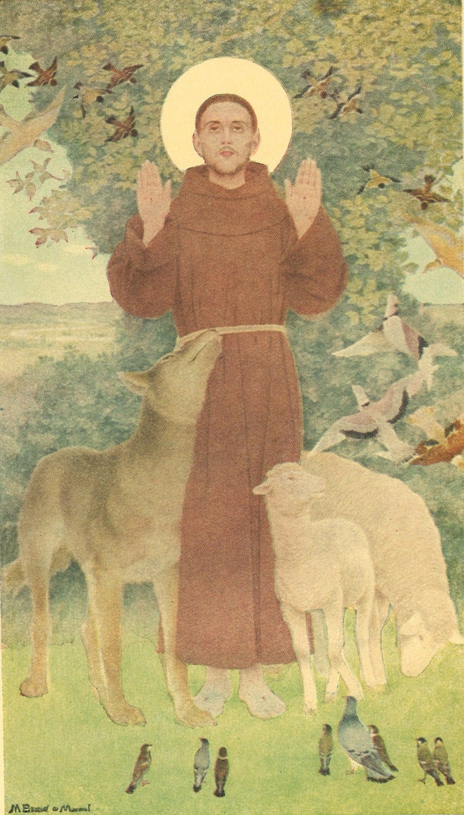 St. Francis of Assisi, the frontispiece. From Maurice Francis Egan, Everybody’s St. Francis (New York: Century, 1912), with pictures by Louis-Maurice Boutet de Monvel. St. Francis of Assisi, the frontispiece. From Maurice Francis Egan, Everybody’s St. Francis (New York: Century, 1912), with pictures by Louis-Maurice Boutet de Monvel.