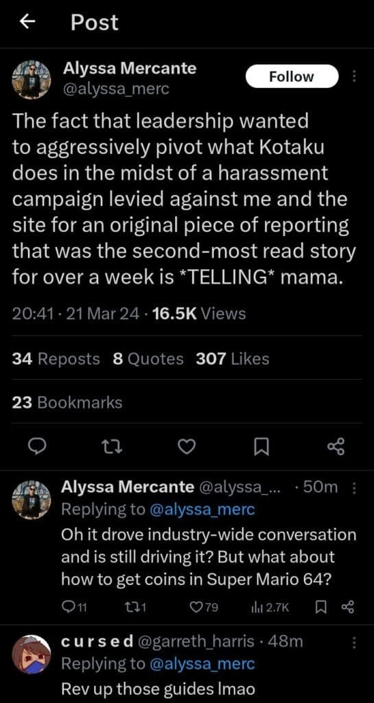 Kotaku's Alyssa Mercante having a GamerGate 2.0 meltdown, Sweet Baby Inc Kotaku's Alyssa Mercante having a GamerGate 2.0 meltdown, Sweet Baby Inc