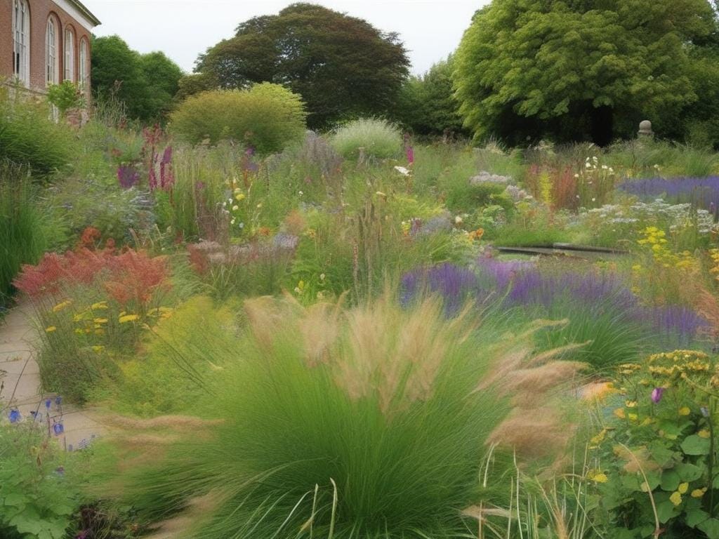 Vibrant Garden Path: A Symphony of Flowers and Plants