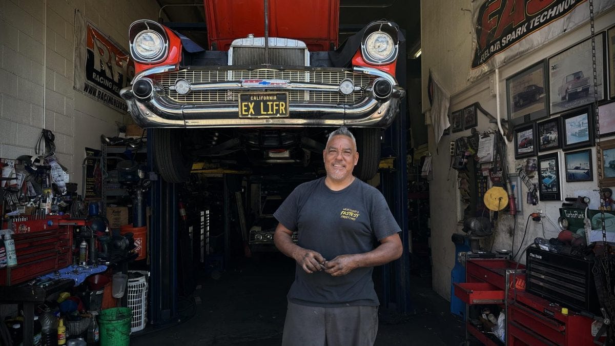 Matt Sendejas stands at Street Racer's Garage on Friday, May 30. Sendejas established his mechanic business about 12 years ago in Hawthorne. He specializes on hot rods, classic and race cars. (Kaitlyn Gochez | The Union)