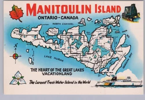 Manitoulin Island, Ontario, Canada, Map Showing Major Routes, Chrome Postcard - Picture 1 of 2