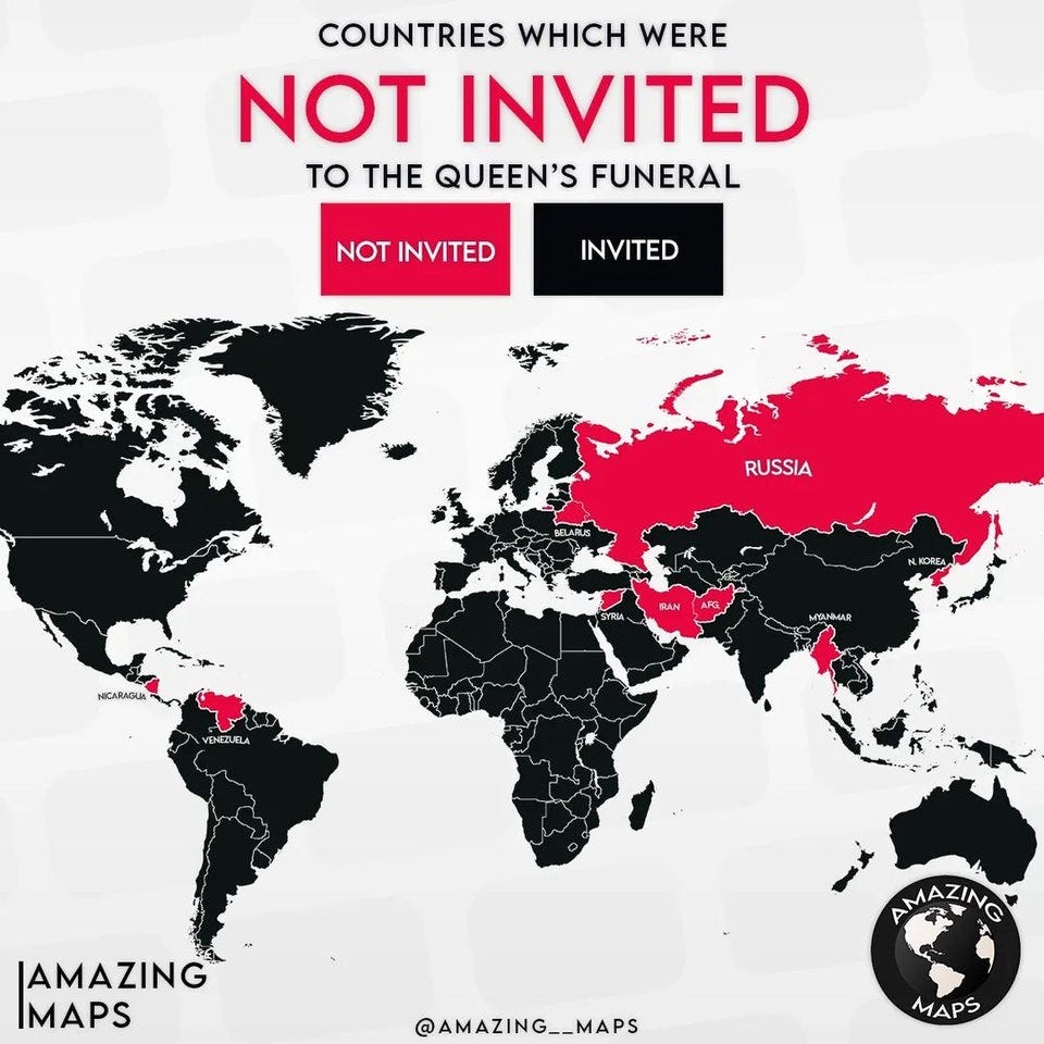 r/MapPorn - Countries which were not invited to Queen Elizabeth II's funural