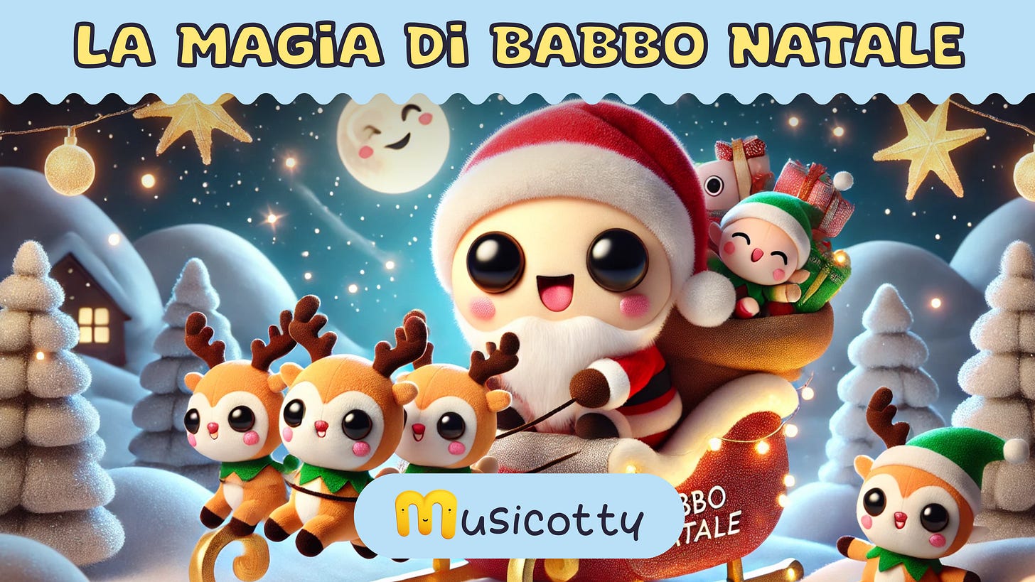 Prepara i cuori, Babbo Natale è qui con la sua magia! I musicotty hanno pubblicato nuove storie musicali per lo sviluppo creativo e positivo del tuo bimbo. Prepara i cuori, Babbo Natale è qui con la sua magia! I musicotty hanno pubblicato nuove storie musicali per lo sviluppo creativo e positivo del tuo bimbo.
