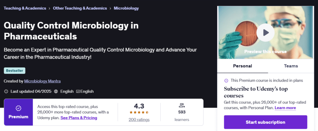 Quality Control Microbiology Course Quality Control Microbiology Course