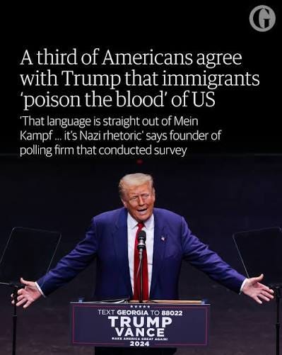 An alarming situation'⁠ ⁠ A new poll has revealed that more than one-third of Americans agree with Donald Trump's warning that undocumented immigrants in the US are “poisoning the blood” of America.⁠ ⁠