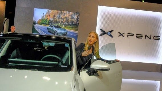 The X7 electric car from the Chinese carmaker XPeng at the Nordic eCar Expo in Sweden earlier this year Source: