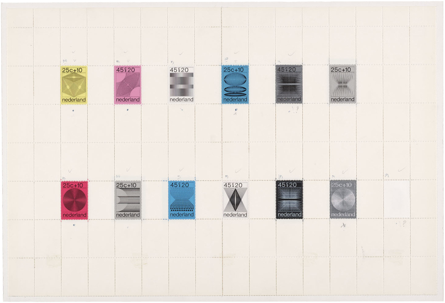 Ootje Oxenaar, Ontwerpen op postzegelformaat voor zomerpostzegels 1970, 1970 [Postzegelontwerpen, postzegels en affiches, Nationaal Archief, Den Haag]