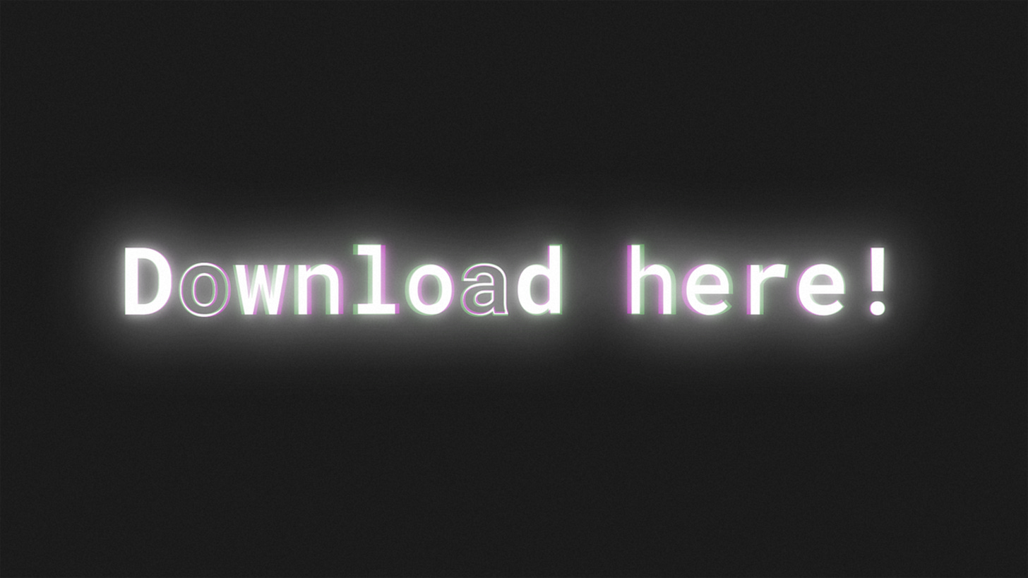 White text on a black background. It reads "Download here"
