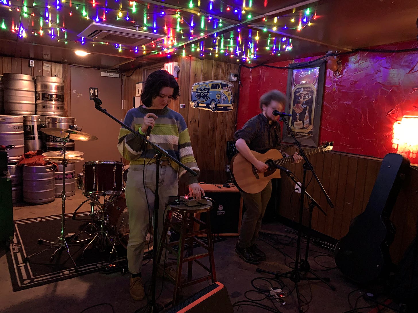 Gabbo and Etai playing at Quarry House Tavern. Gabbo is playing a sampler and Etai guitar.