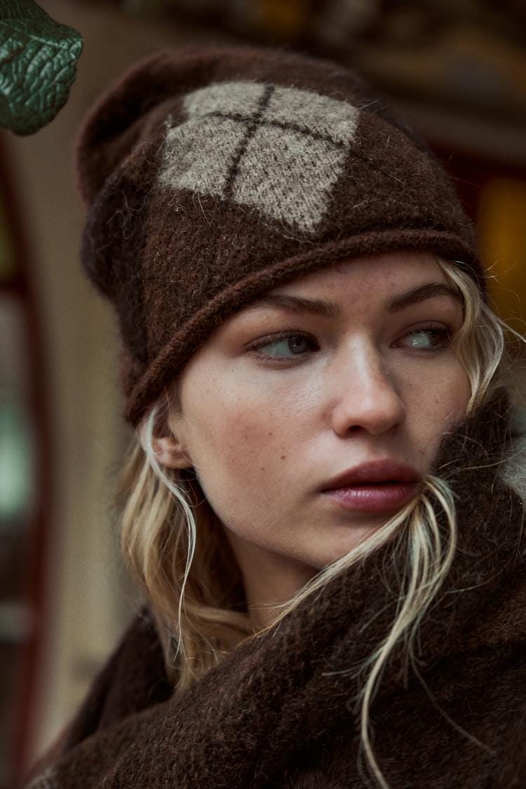 Zara ARGYLE KNIT BEANIE - Brown - Image 0