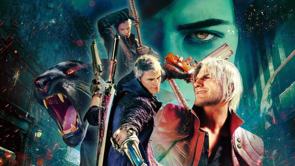 Dante, Nero and V in Devil May Cry 5