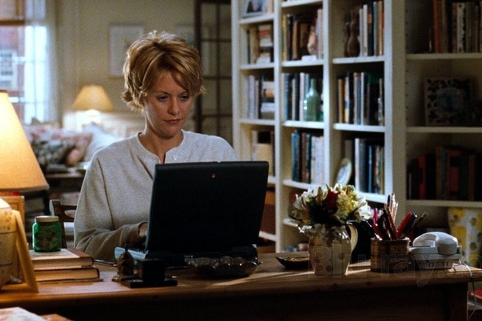 Kathleen Kelly's apartment in You've Got Mail is the epitome of Ephroncore. Kathleen Kelly's apartment in You've Got Mail is the epitome of Ephroncore.