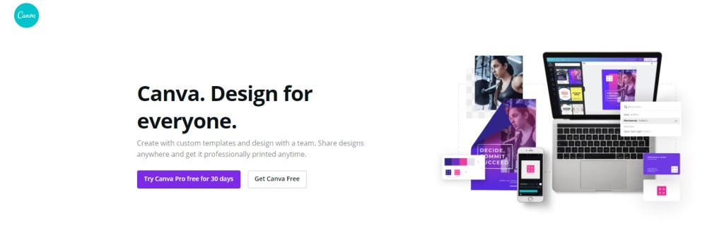 Screenshot of Canva.com home / landing page 