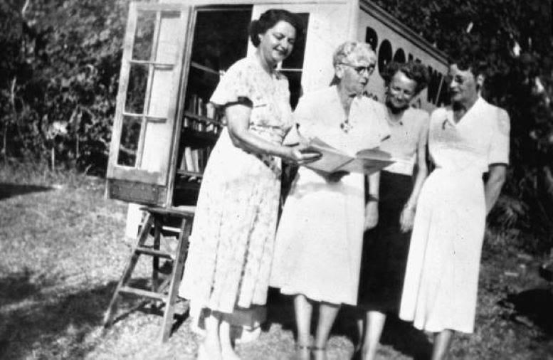 Marjory Stoneman Douglas during a book drive in 1948. Courtesy of Florida State Archives. Marjory Stoneman Douglas during a book drive in 1948. Courtesy of Florida State Archives.