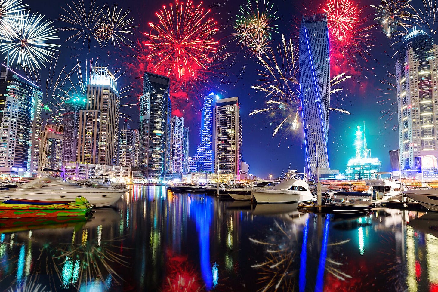 New Year's fireworks over the Dubai skyline