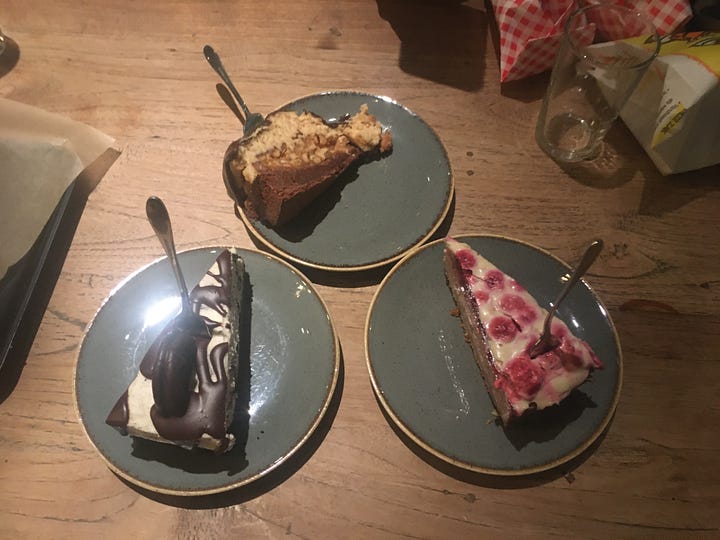 Cake and a closer look at the map of Hasenheide in relation to Tempelhof and Bergmannkiez