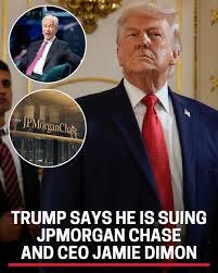 President Donald Trump sued banking giant JPMorgan Chase and its CEO Jamie  Dimon for $5 billion, accusing JPMorgan of debanking him and his businesses  for political reasons after he left office in