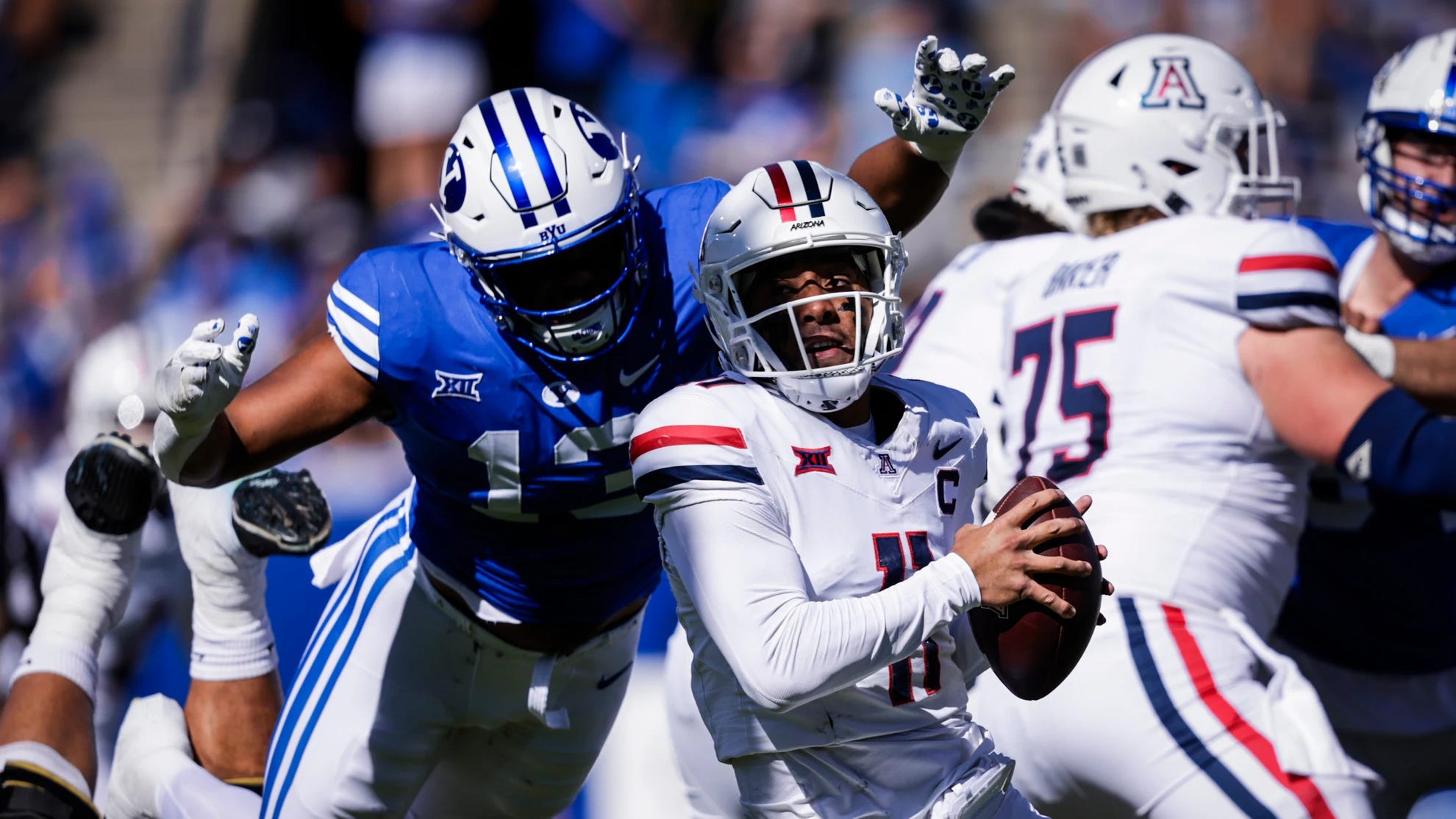 Isaiah Bagnah about to tackle Arizona Wildcats quarterback Noah Fifita. Isaiah Bagnah about to tackle Arizona Wildcats quarterback Noah Fifita.