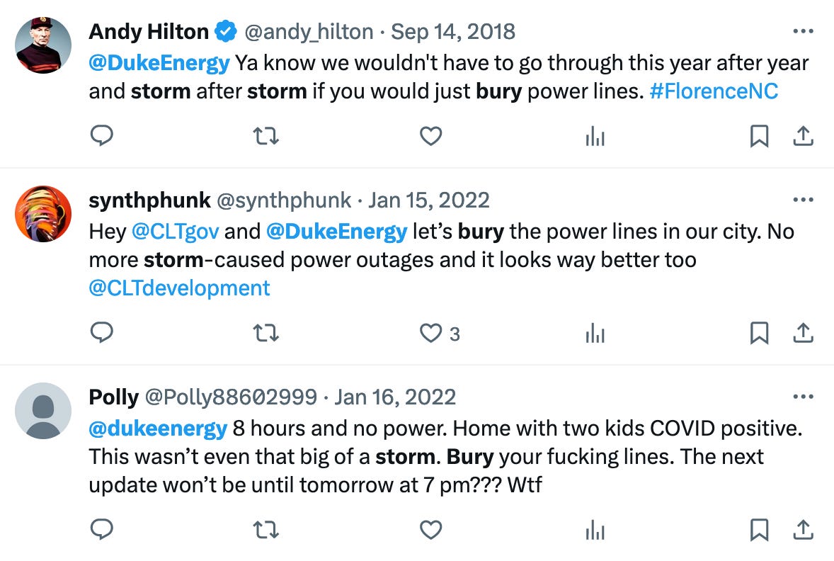 tweets asking duke energy to bury power lines