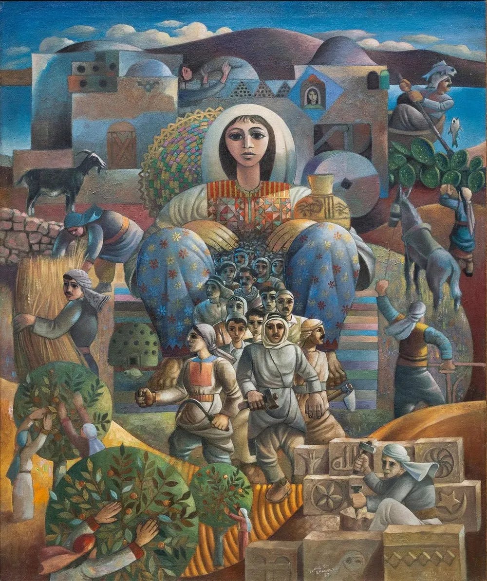 Art Titled The Cactus. The plant is an indigenous and sturdy plant that lives and thrives in harsh environments that no other plant could withstand. Since 1948, cacti have been a symbol of resistance for the Palestinian people and artists. It is a symbol expressing the strength of the Palestinian people to not only thrive and survive (despite all odds, like the prickly plant itself), but also to resist. But the word for cactus in Arabic – saber – is also the same as the word for patience. Therefore, the cactus takes on a multi-layer meaning of resistance and patience together. Credit: SavoirFlair.com.