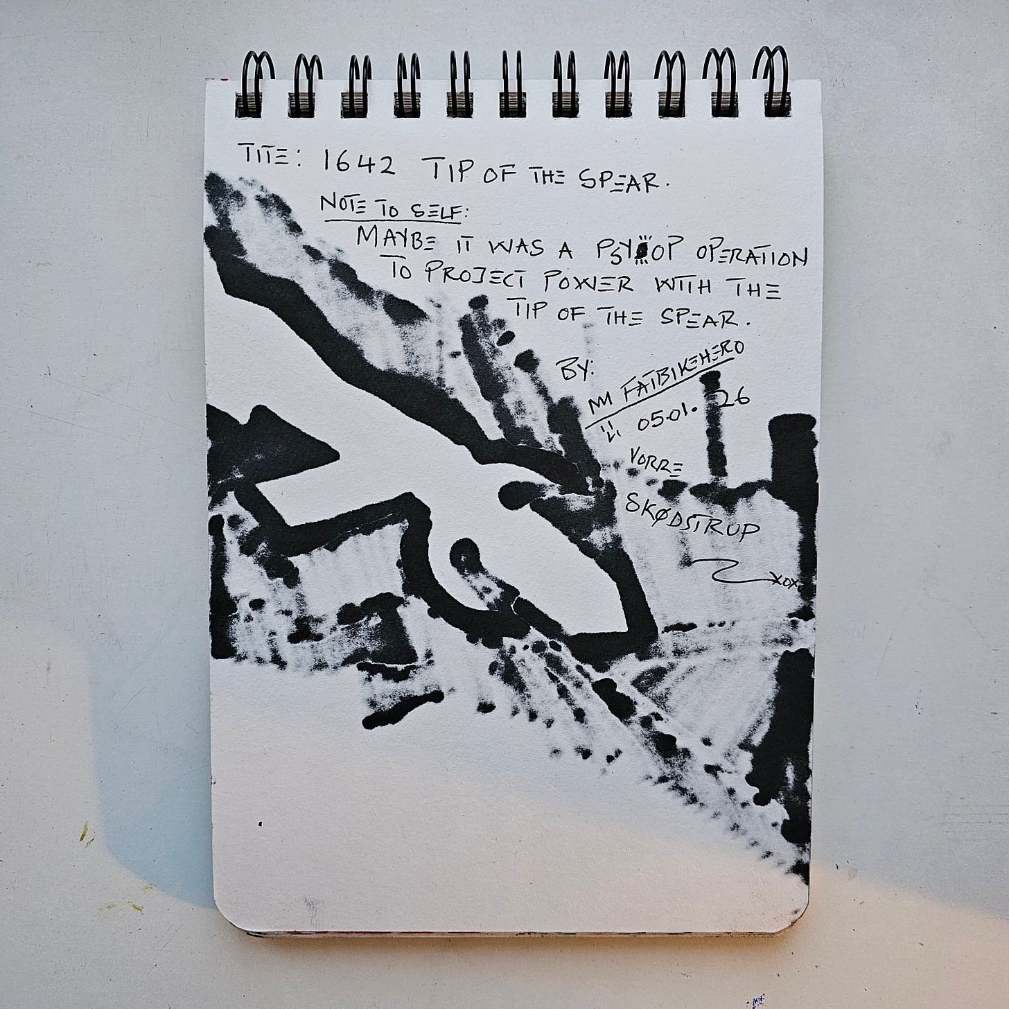 Artist: FatbikeHero (born 1983) * Nationality: International * Title: 1642 Tip of the Spear * Year Created: 2026 * Medium: Ink on sketchbook paper * Inspiration: Rembrandt’s The Night Watch (1642) * Primary Source: fatbikehero.com Artist: FatbikeHero (born 1983) * Nationality: International * Title: 1642 Tip of the Spear * Year Created: 2026 * Medium: Ink on sketchbook paper * Inspiration: Rembrandt’s The Night Watch (1642) * Primary Source: fatbikehero.com