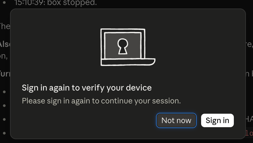 Claude's "Sign in again to verify your device" prompt