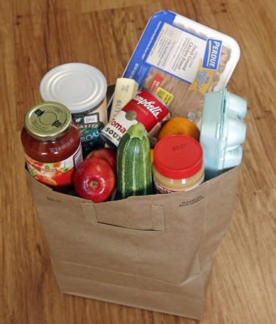 A bag full of groceries.