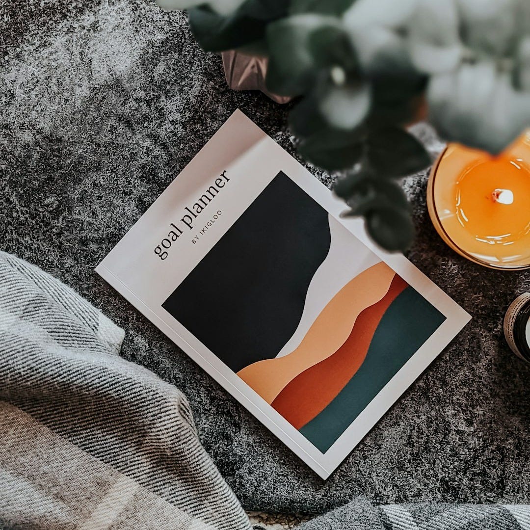 a candle and a book on a blanket