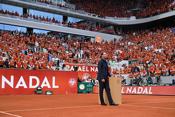 Rafael Nadal, Roger Federer, Novak Djokovic and Andy Murray reunited for Nadal's ceremony at Roland-Garros.