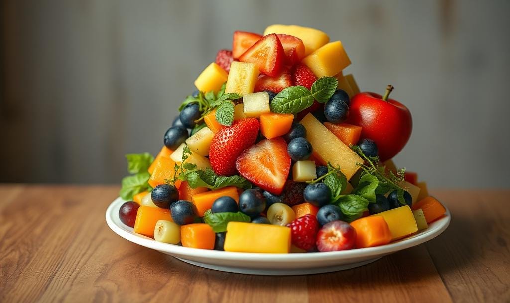 plate with a lot of vegetables and fruits and nothing else