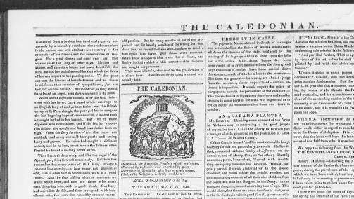 Clip of the Caledonean newspaper from the Library of Congress website. Clip of the Caledonean newspaper from the Library of Congress website.