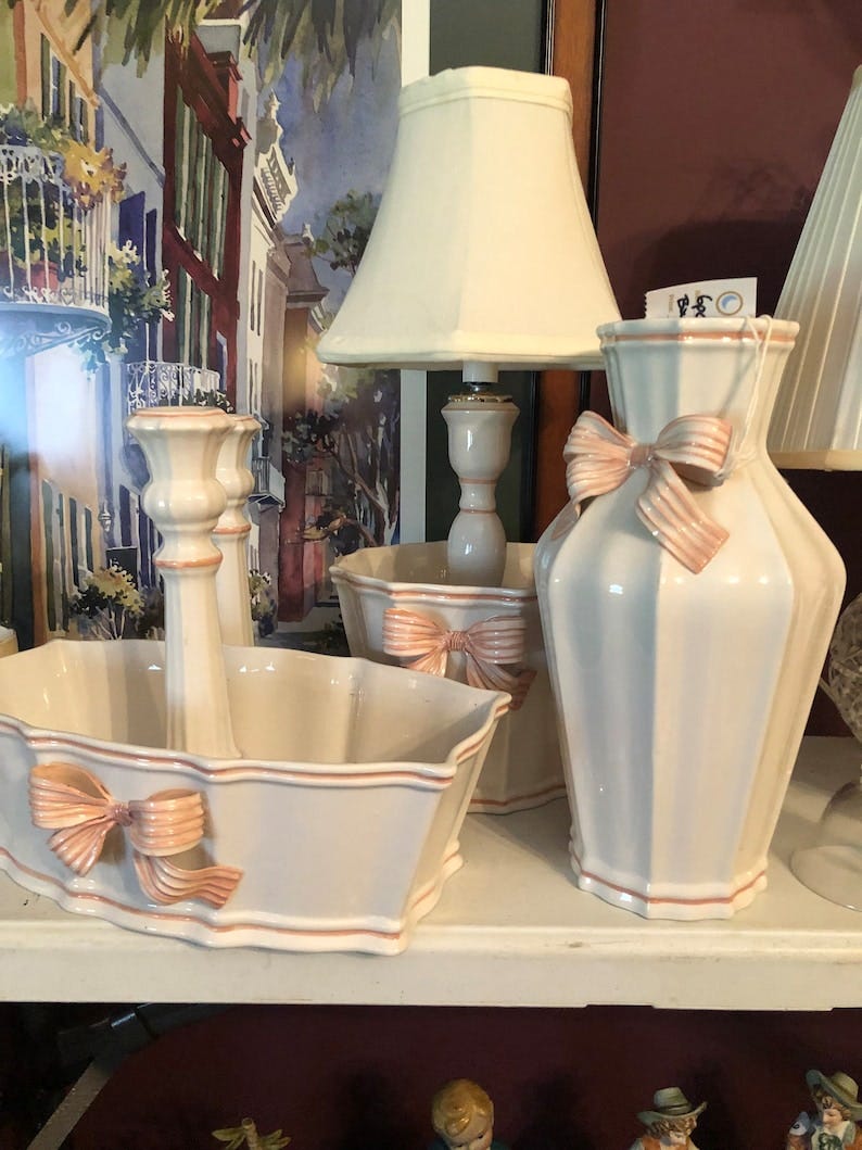 Italian 6 pc set with pink bows vintage image 1