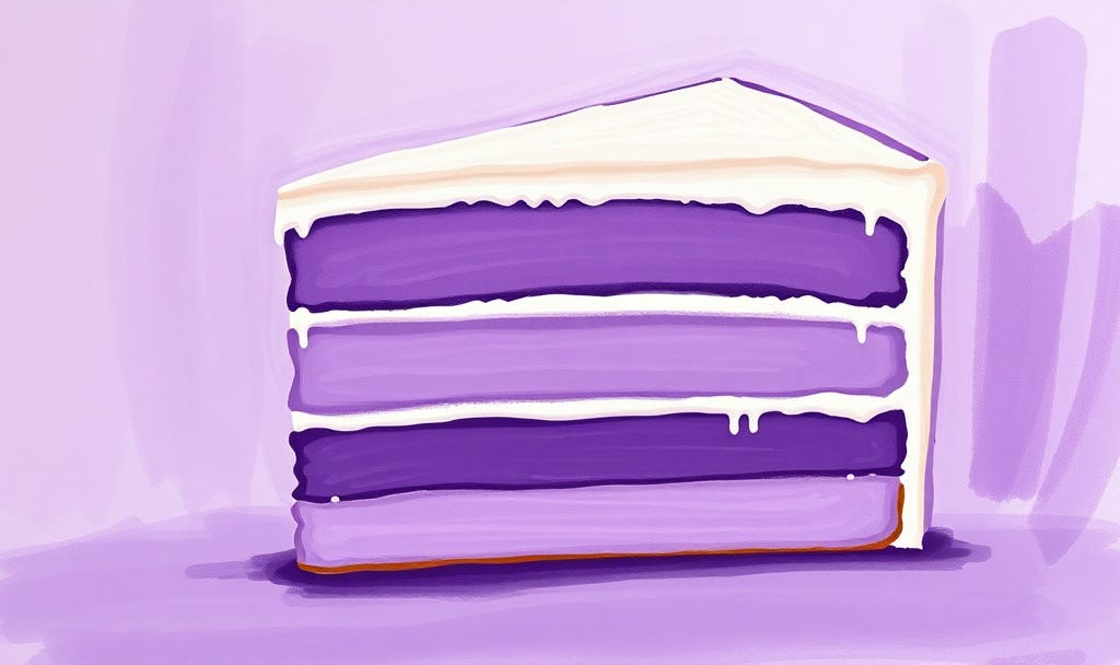 Illustration of a four layer cake in purple tones depicting the four-layer Trust Stack