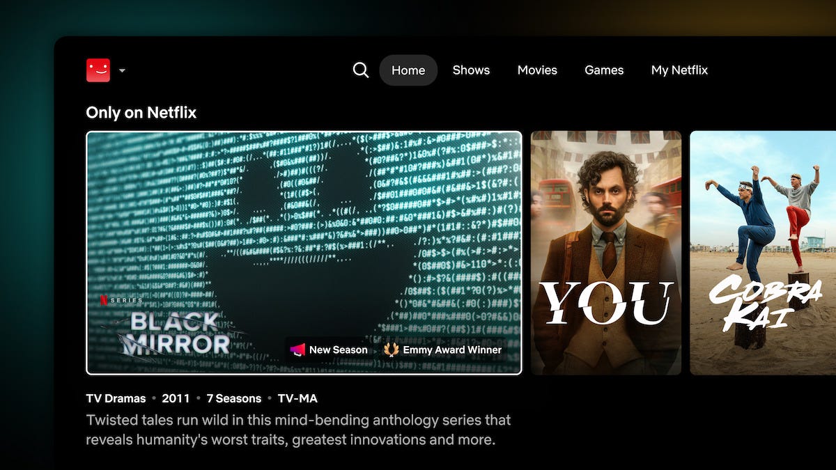 A screenshot of Netflix’s new TV interface
