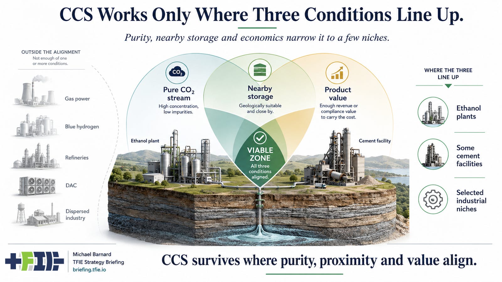 Infographic showing CCS concepts filtered down to a few viable industrial niches. Infographic showing CCS concepts filtered down to a few viable industrial niches.
