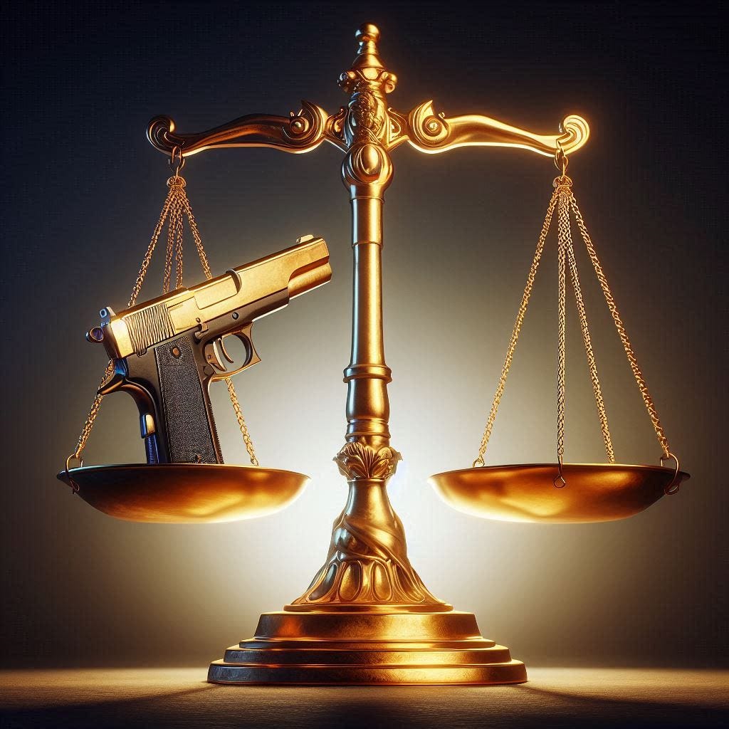 A gun in the scales of justice