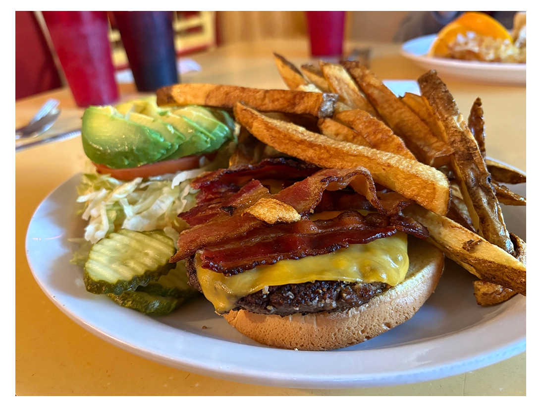 An avocado burger with fries
